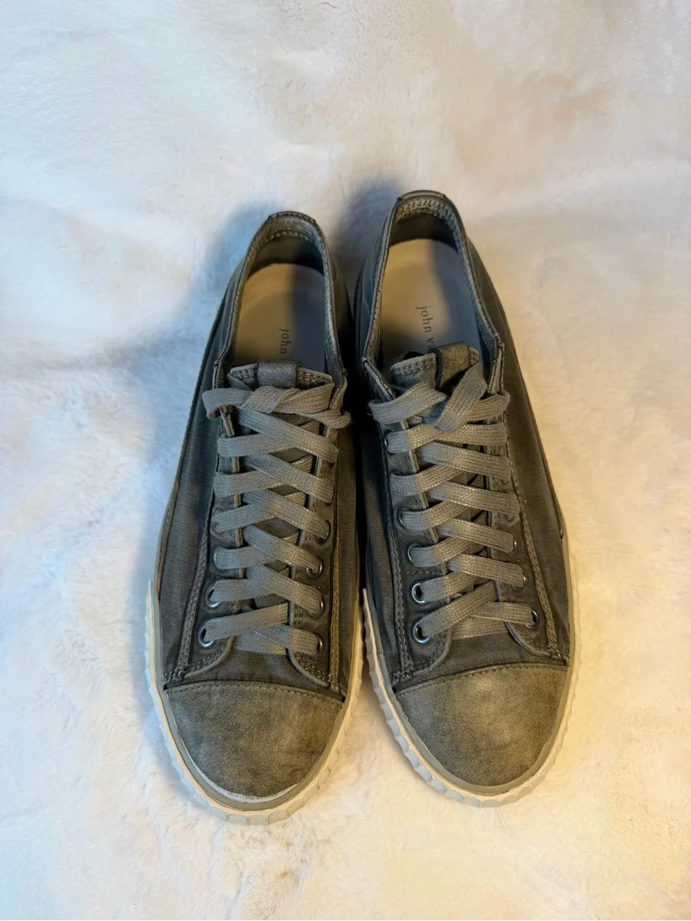 John Varvatos Olive Gray Low-Top Leather & Canvas Sneakers Size 7.5